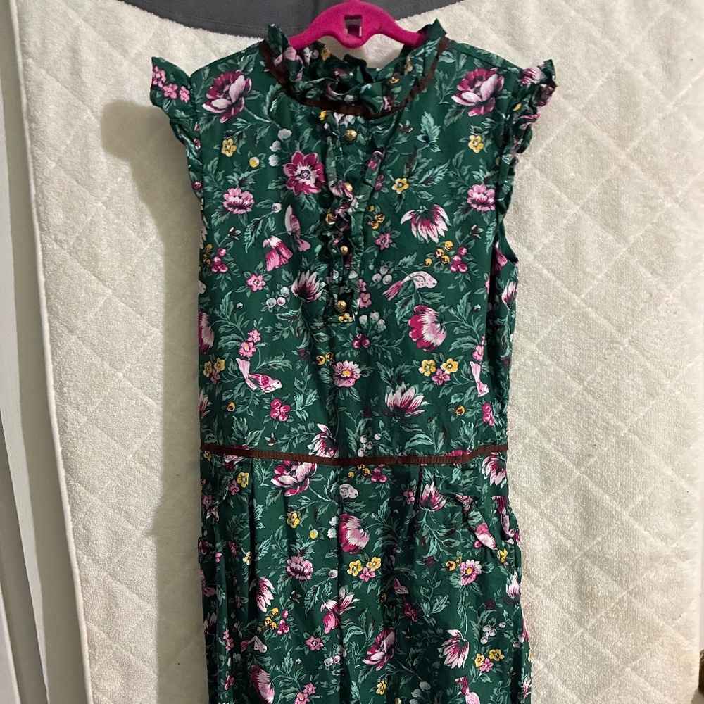 Janie and Jack Girl's Floral green cotton jumpsuit size 8